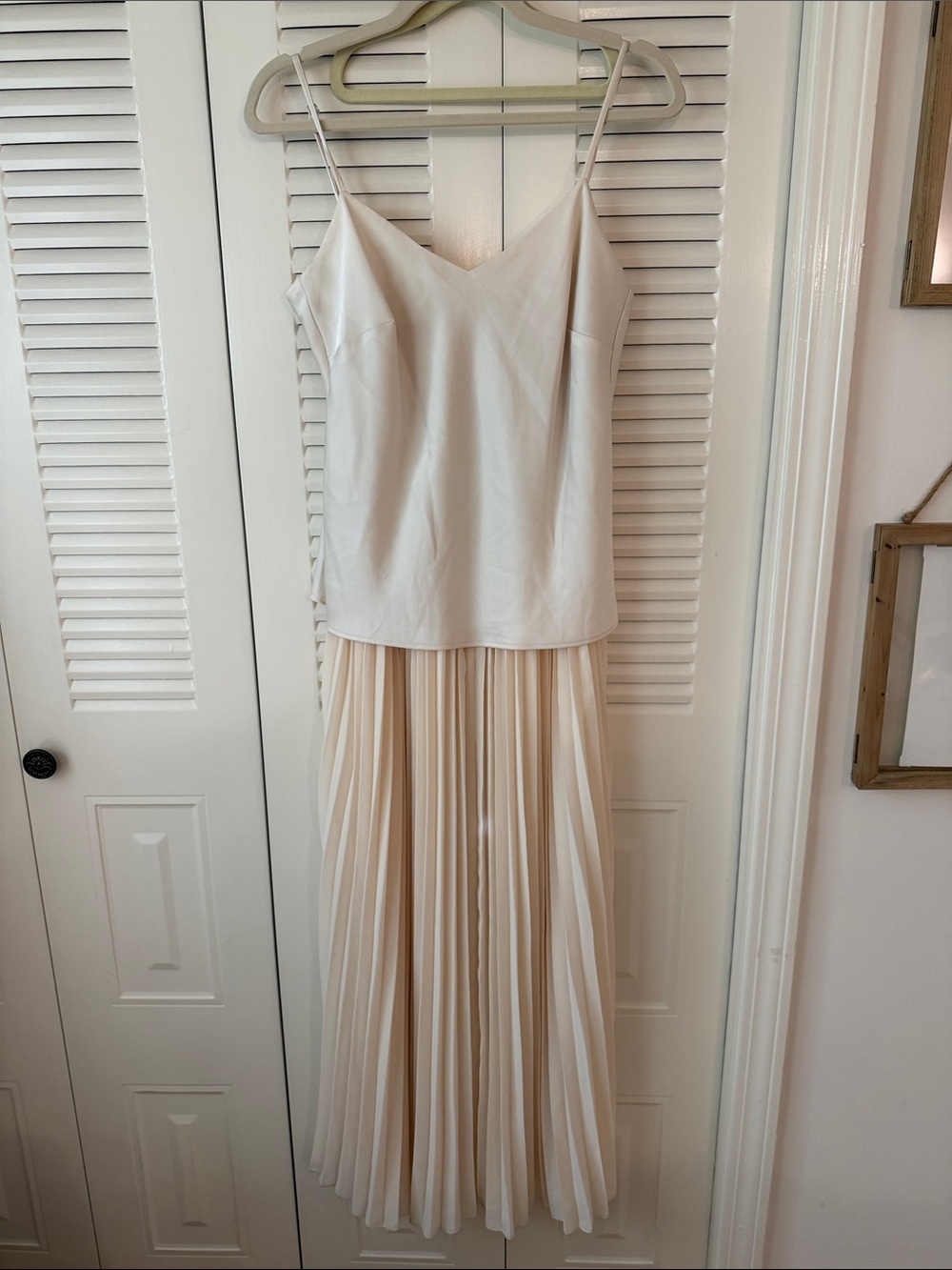 Avec Les Filles Cream Pleated Maxi Slip Dress
